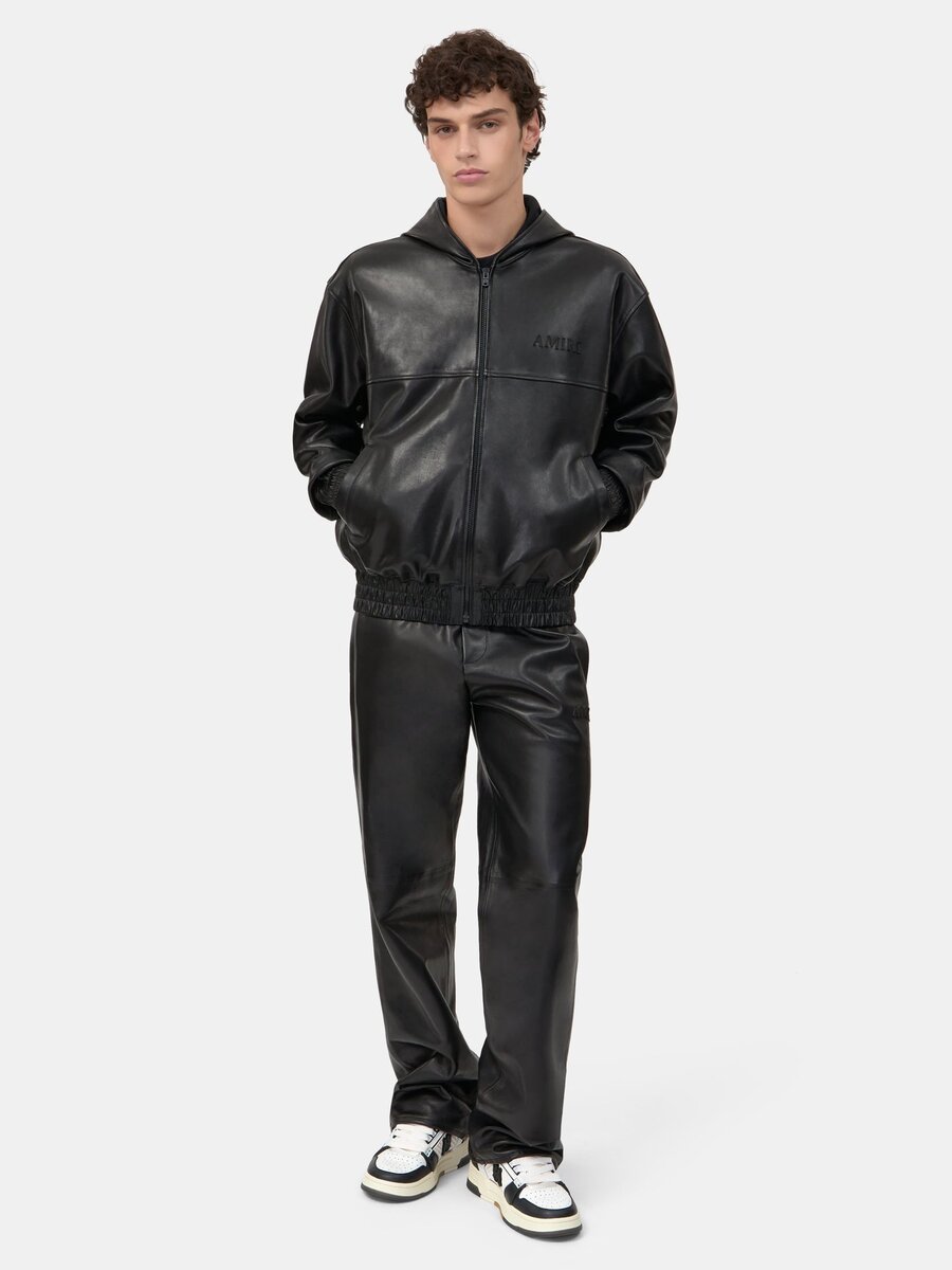 LEATHER OVERSIZED ZIP HOODIE