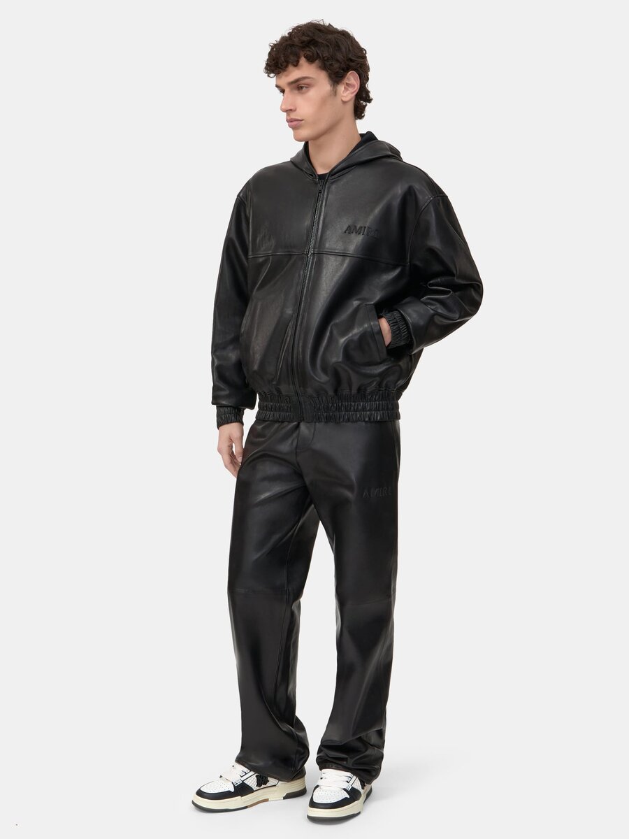 LEATHER OVERSIZED ZIP HOODIE