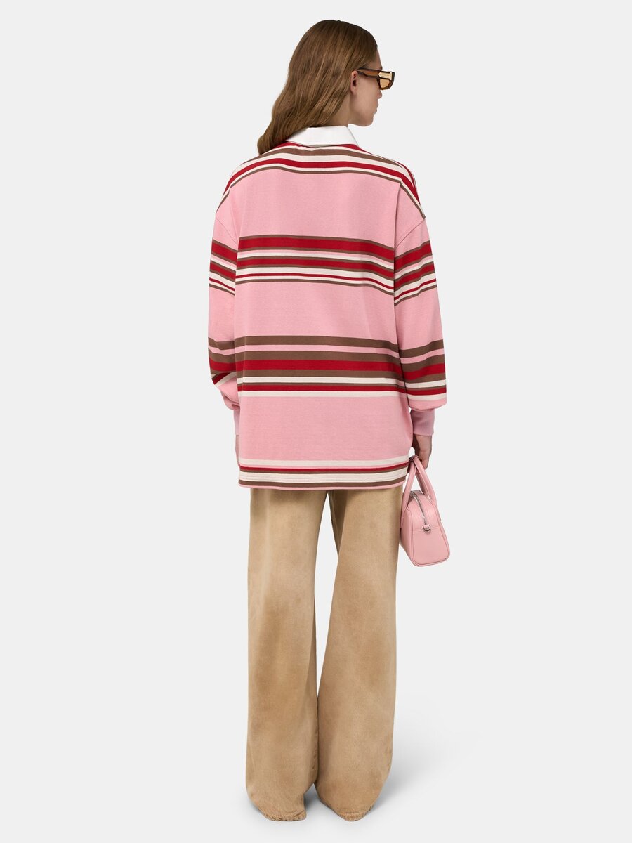 WOMEN'S STRIPED OVERSIZED LONG SLEEVE POLO